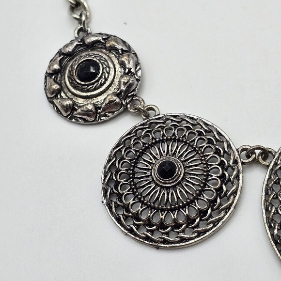 Boho Statement Necklace Silver Tone Mandala Womens Fashion Jewelry - Picture 4 of 7